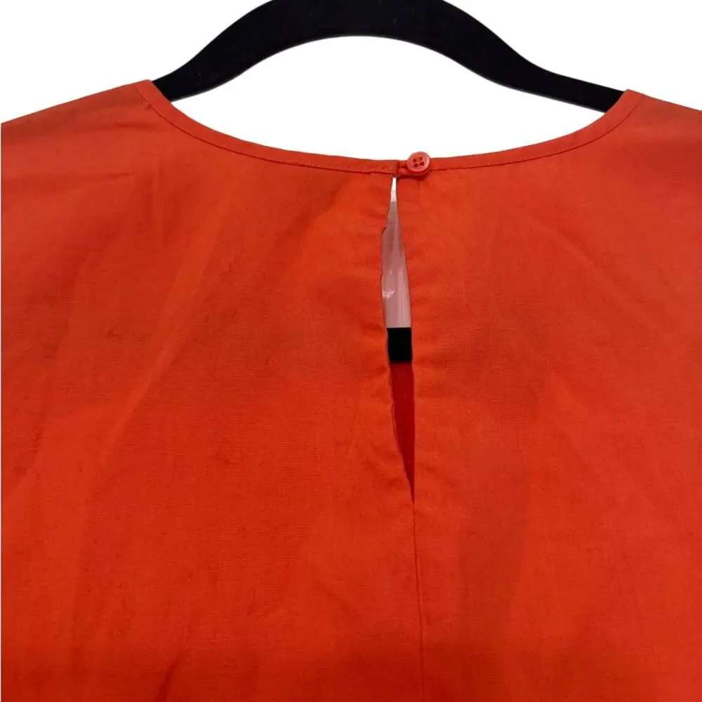 J.Crew‎ Blouse Women's XXS Top Orange Eyelet Flutter Sleeve Summer Cotton Blend